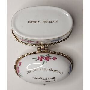 Imperial Porcelain Trinket Box Floral Religious Psalm The Lord Is My Shepherd